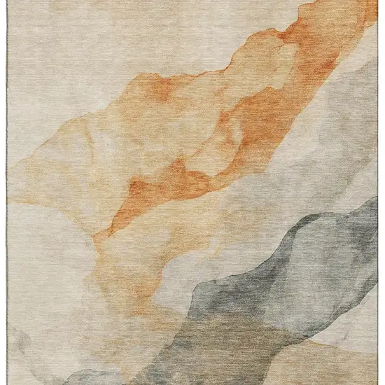 Orange And Gray Abstract Washable Area Rug With UV Protection Photo 4
