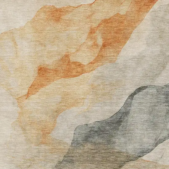 Orange And Gray Abstract Washable Area Rug With UV Protection Photo 3