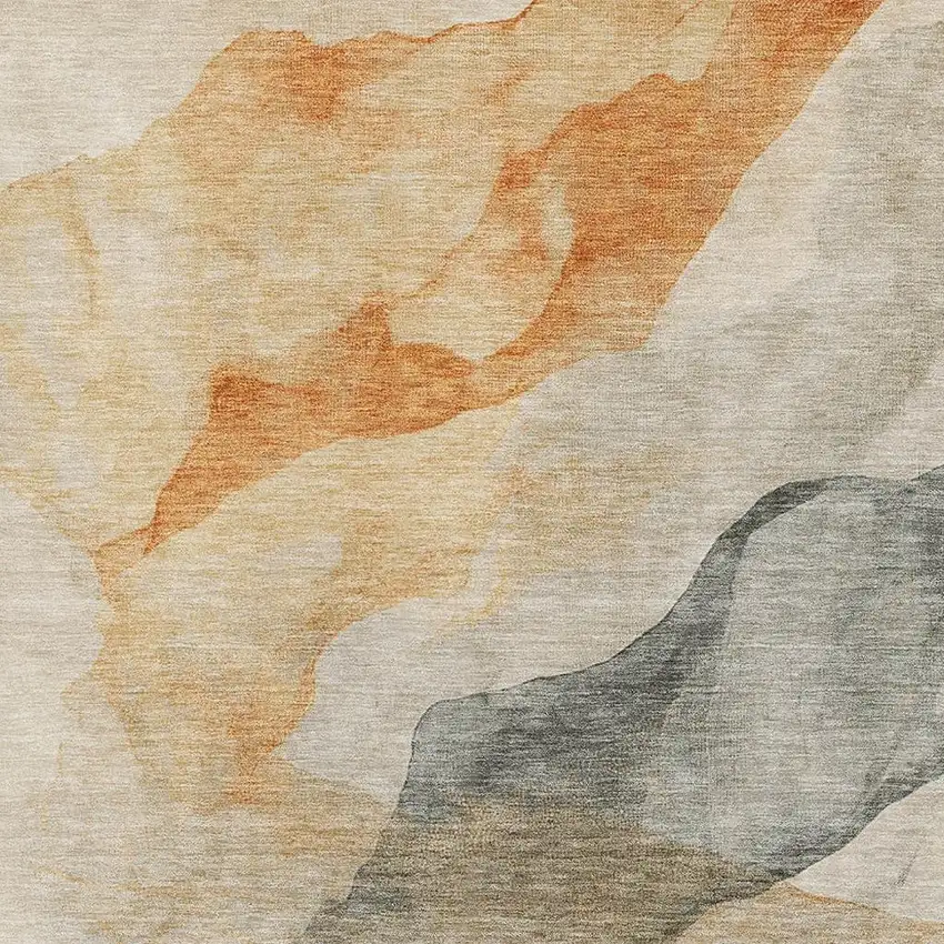 Orange And Gray Abstract Washable Area Rug With UV Protection Photo 3