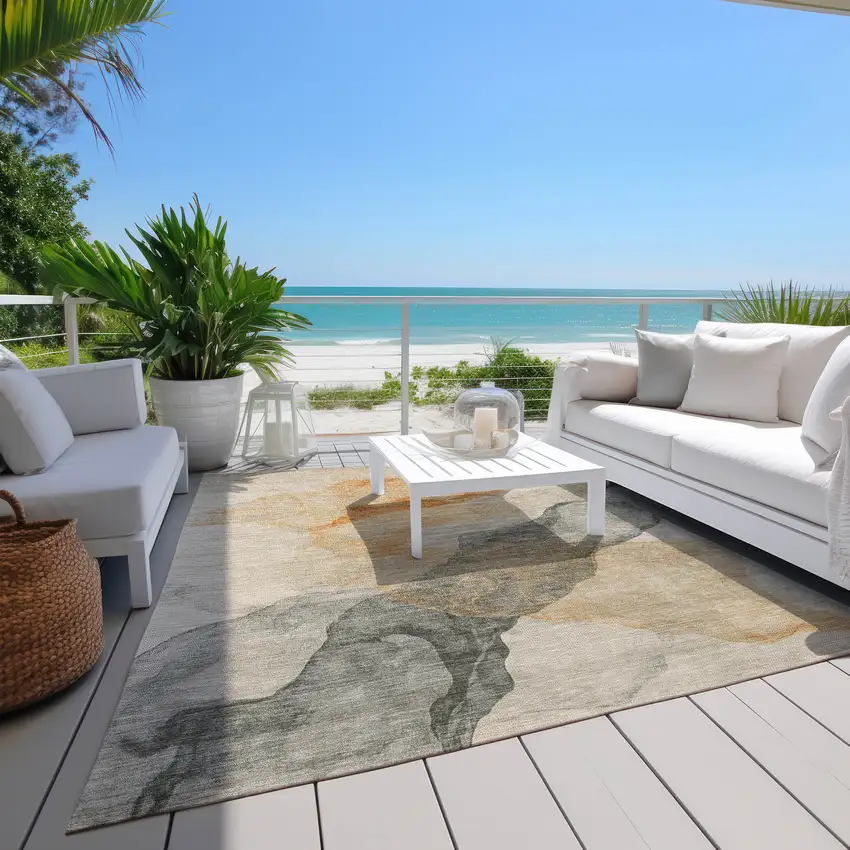 Orange And Gray Abstract Washable Indoor Outdoor Area Rug Photo 7