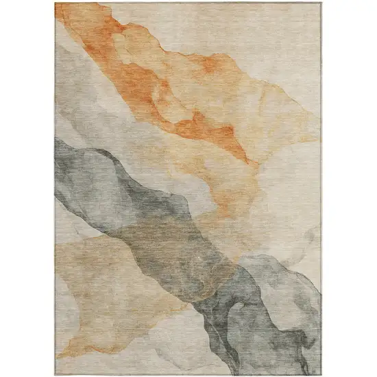 Orange And Gray Abstract Washable Indoor Outdoor Area Rug Photo 3