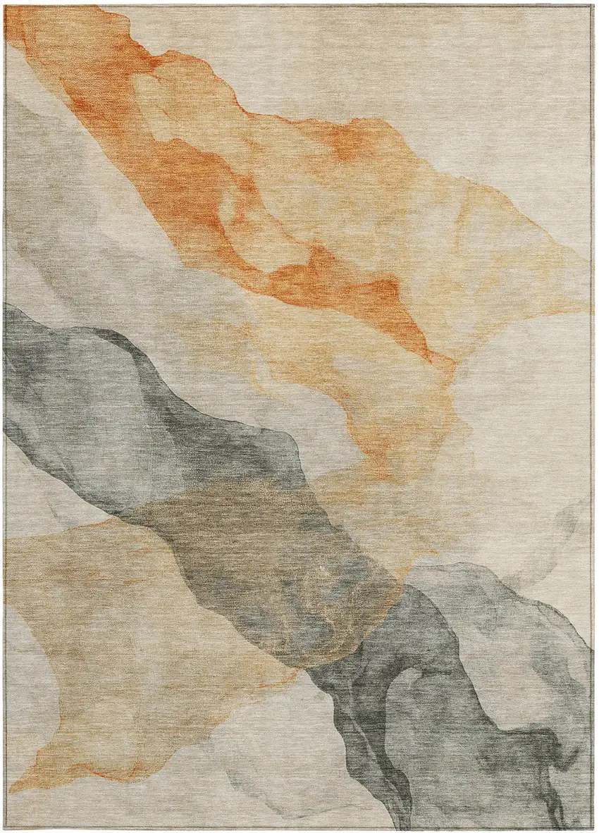 Orange And Gray Abstract Washable Indoor Outdoor Area Rug Photo 3