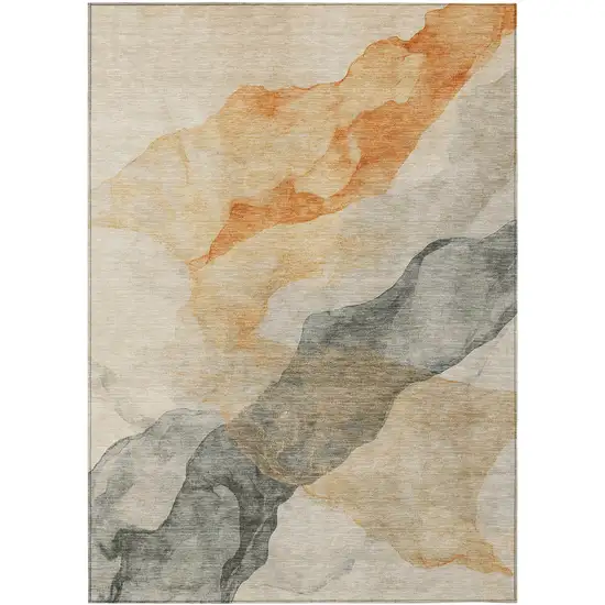 Orange And Gray Abstract Washable Indoor Outdoor Area Rug Photo 1
