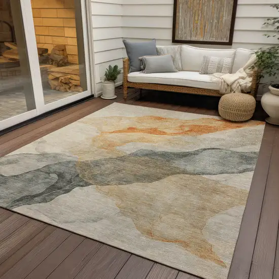 Orange And Gray Abstract Washable Indoor Outdoor Area Rug Photo 5