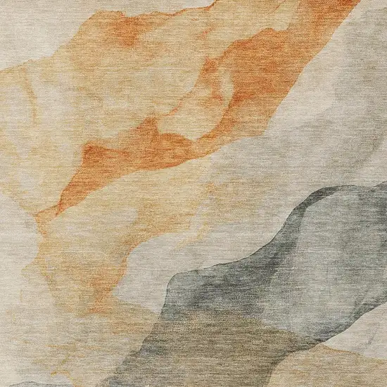Orange And Gray Abstract Washable Indoor Outdoor Area Rug Photo 3