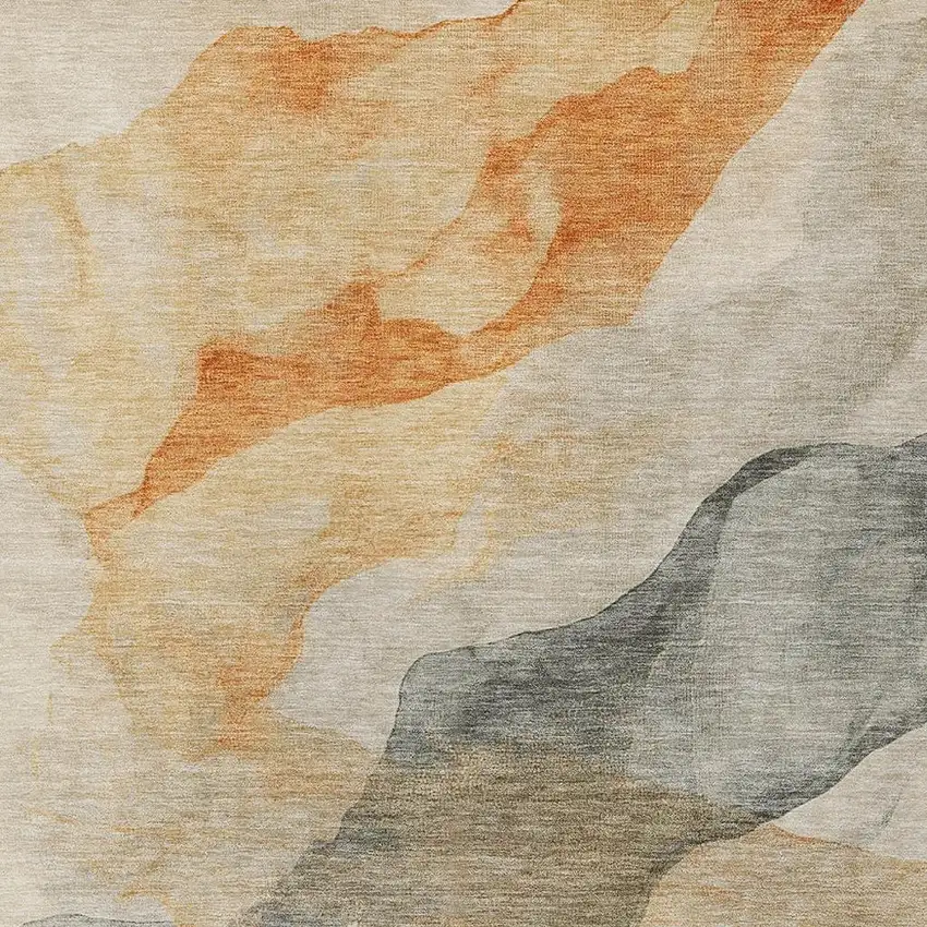 Orange And Gray Abstract Washable Indoor Outdoor Area Rug Photo 3