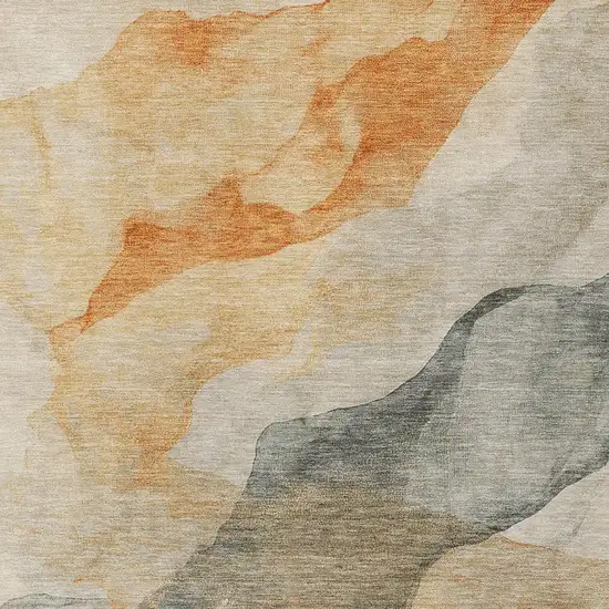 Orange And Gray Abstract Washable Indoor Outdoor Area Rug Photo 3