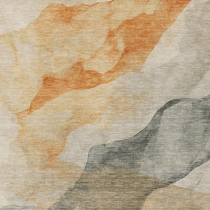 Orange And Gray Abstract Washable Indoor Outdoor Area Rug Photo 3