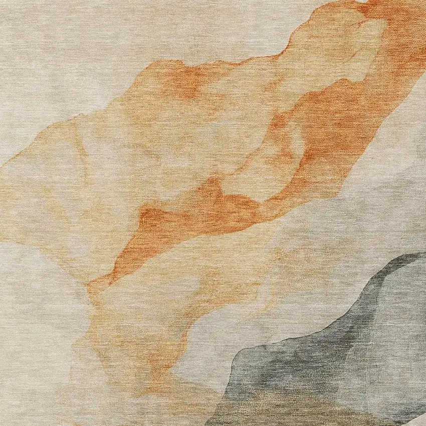 Orange And Gray Abstract Washable Indoor Outdoor Area Rug Photo 3