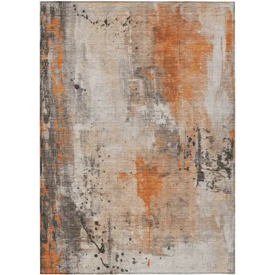 Orange And Gray Abstract Washable Indoor Outdoor Area Rug Photo 9