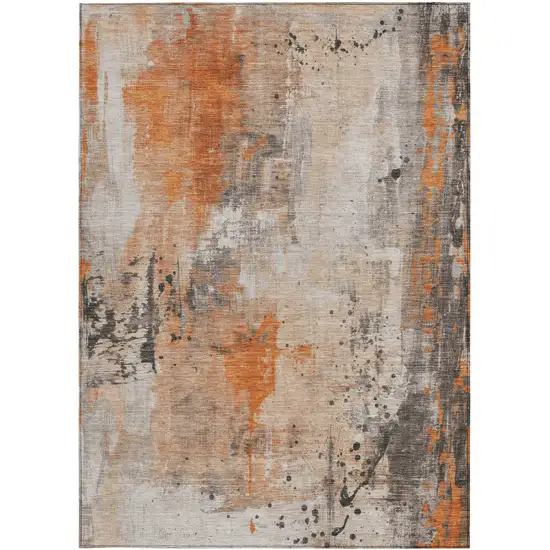 Orange And Gray Abstract Washable Indoor Outdoor Area Rug Photo 8