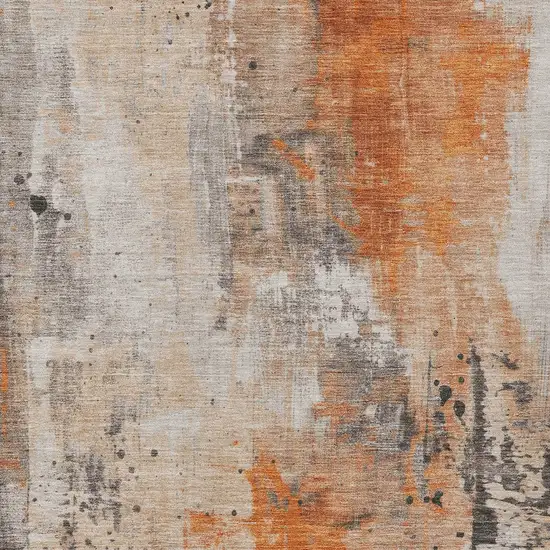 Orange And Gray Abstract Washable Indoor Outdoor Area Rug Photo 1