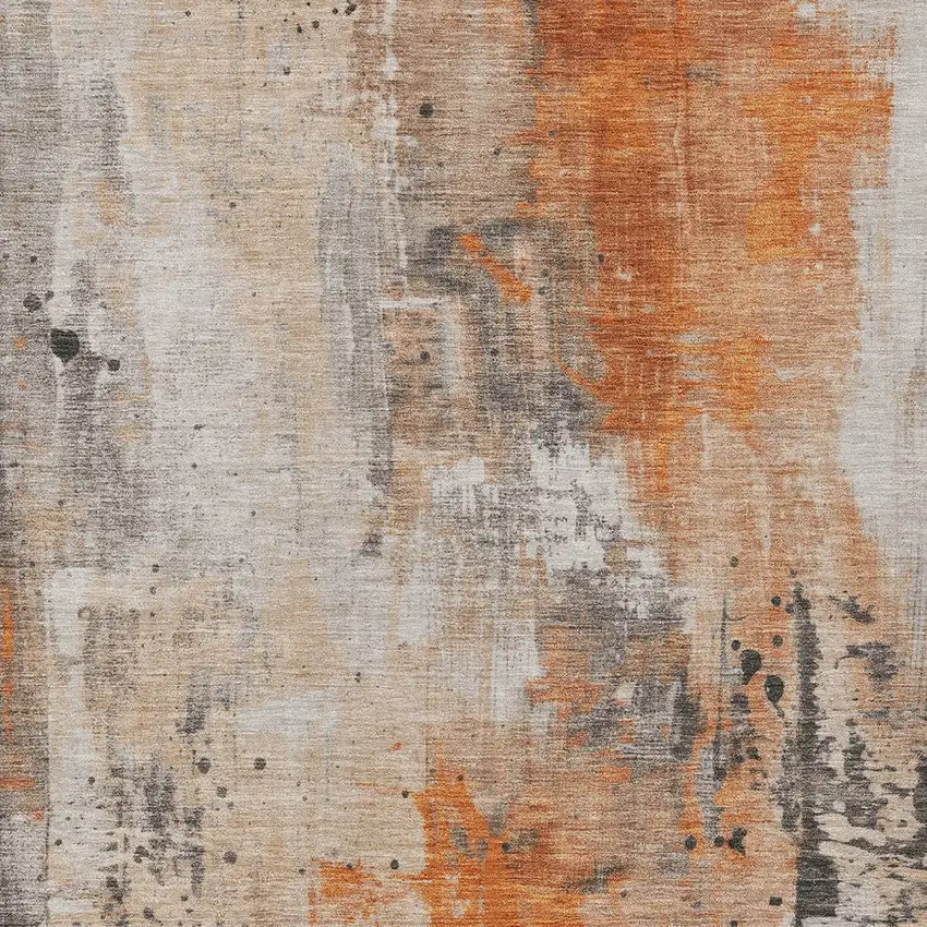 Orange And Gray Abstract Washable Indoor Outdoor Area Rug Photo 1