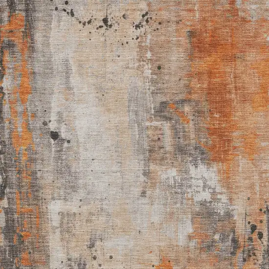 Orange And Gray Abstract Washable Indoor Outdoor Area Rug Photo 1