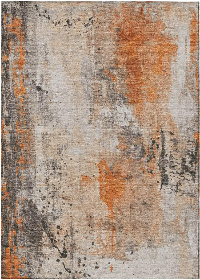 Orange And Gray Abstract Washable Indoor Outdoor Area Rug Photo 8