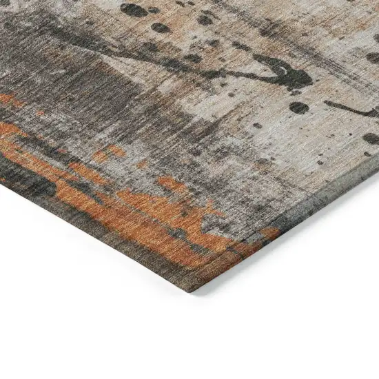 Orange And Gray Abstract Washable Indoor Outdoor Area Rug Photo 9