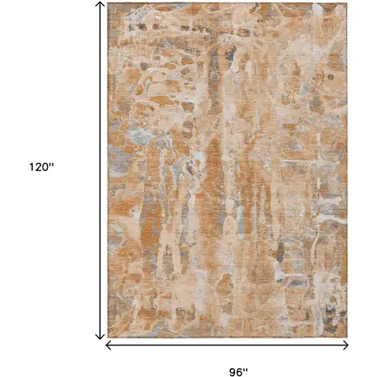 Orange And Gray Abstract Washable Indoor Outdoor Area Rug Photo 9