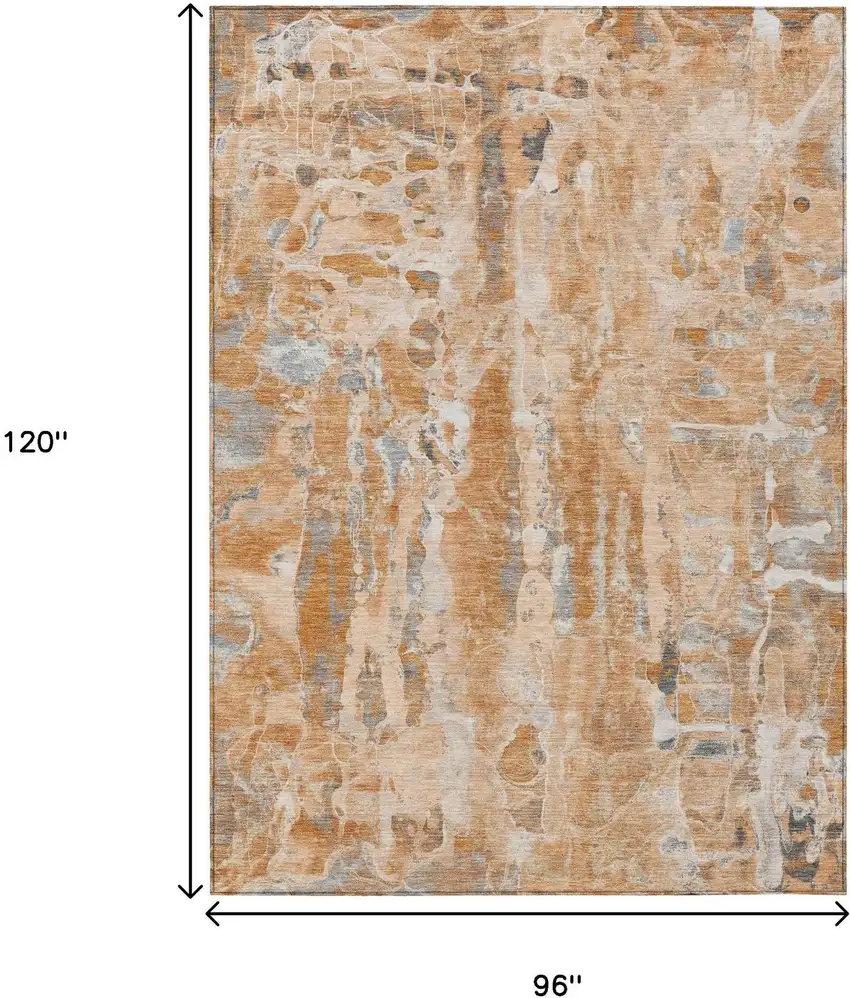 Orange And Gray Abstract Washable Indoor Outdoor Area Rug Photo 9