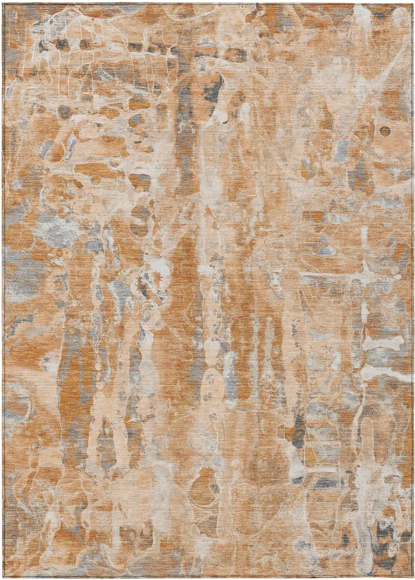 Orange And Gray Abstract Washable Indoor Outdoor Area Rug Photo 1