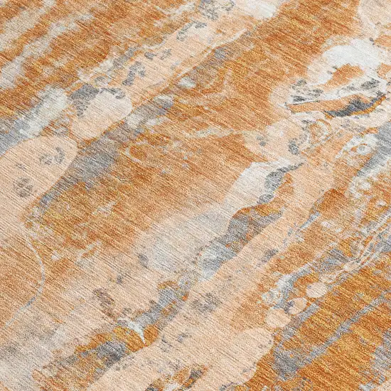 Orange And Gray Abstract Washable Indoor Outdoor Area Rug Photo 4