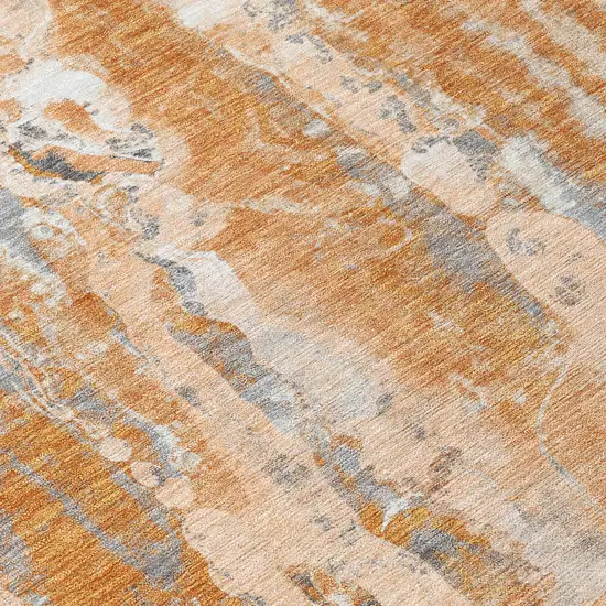 Orange And Gray Abstract Washable Indoor Outdoor Area Rug Photo 4