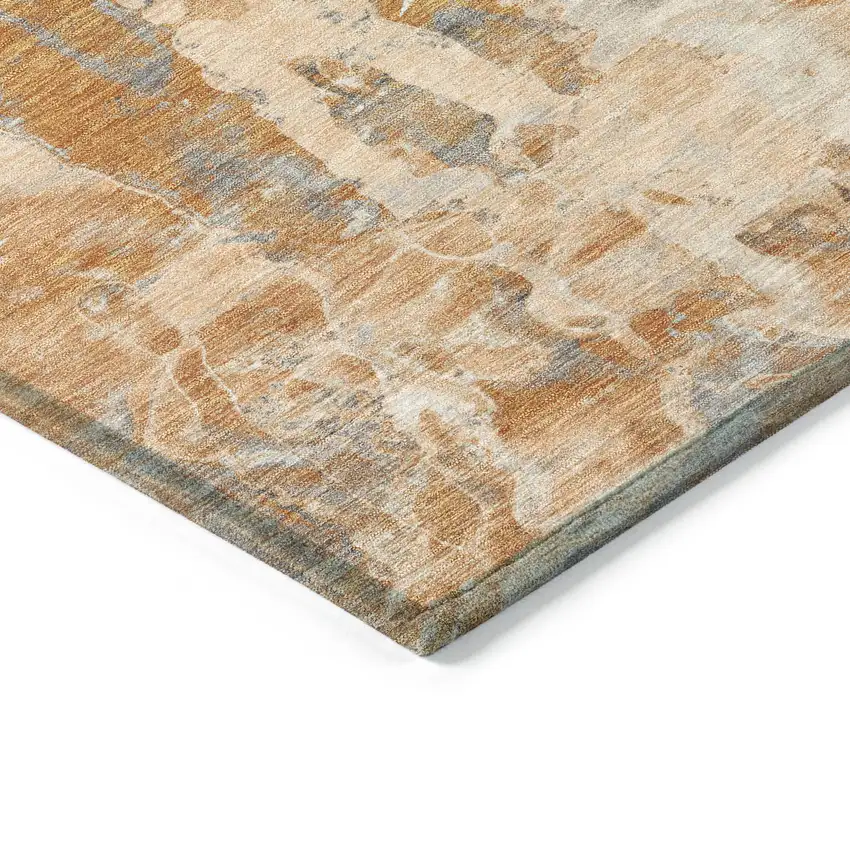 Orange And Gray Abstract Washable Indoor Outdoor Area Rug Photo 7