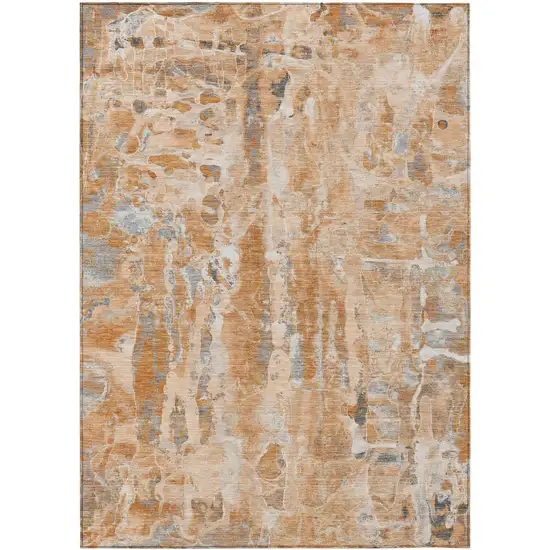 Orange And Gray Abstract Washable Indoor Outdoor Area Rug Photo 2
