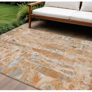 Photo of Orange And Gray Abstract Washable Indoor Outdoor Area Rug
