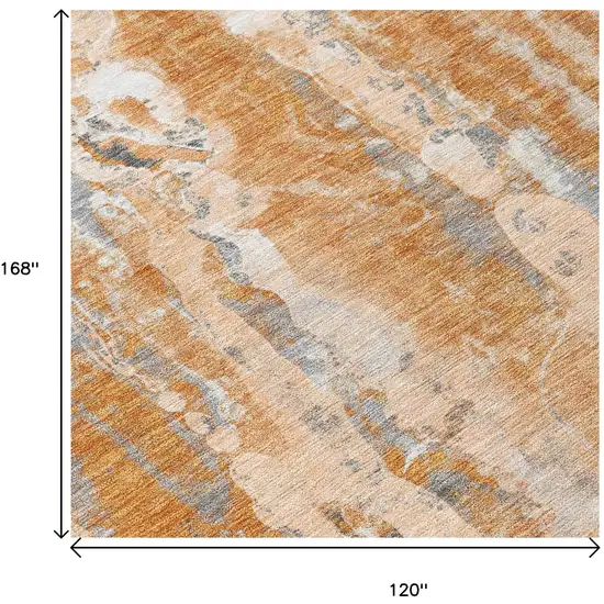 Orange And Gray Abstract Washable Indoor Outdoor Area Rug Photo 3