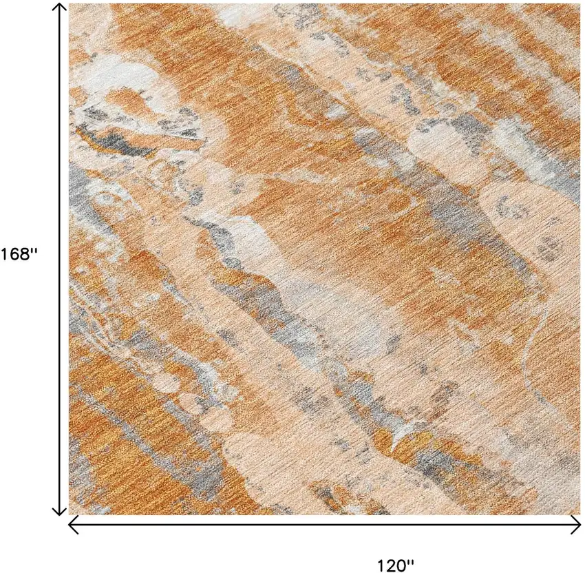 Orange And Gray Abstract Washable Indoor Outdoor Area Rug Photo 3