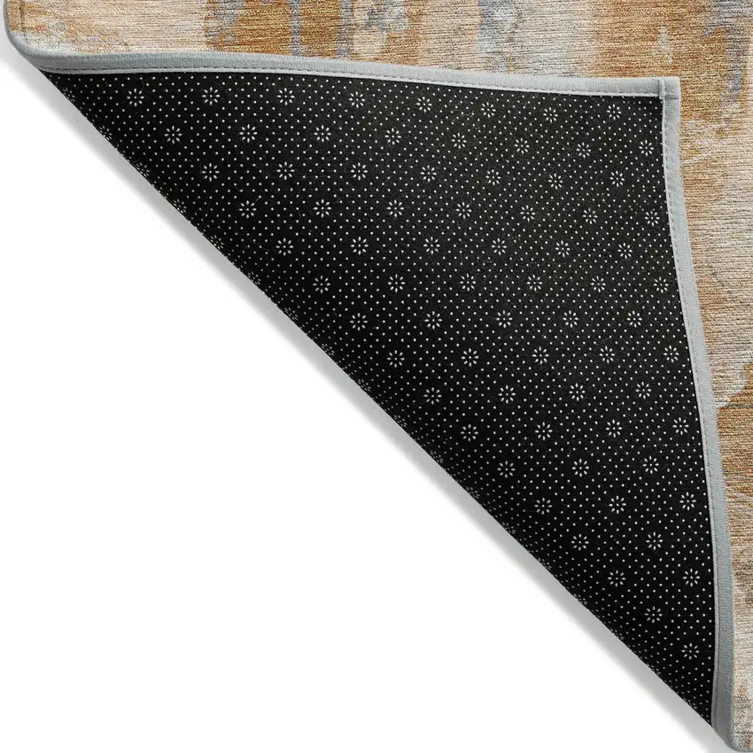Orange And Gray Abstract Washable Indoor Outdoor Area Rug Photo 6