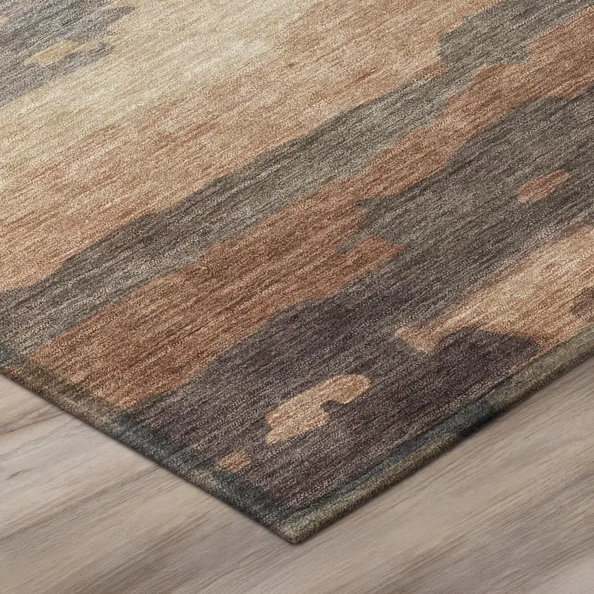 Orange And Gray Abstract Washable Indoor Outdoor Area Rug Photo 4