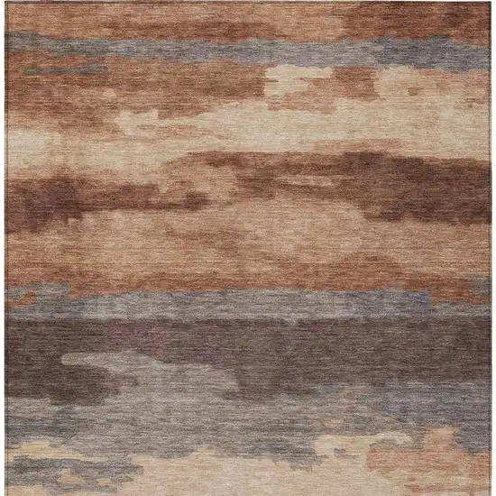 Orange And Gray Abstract Washable Indoor Outdoor Area Rug Photo 9