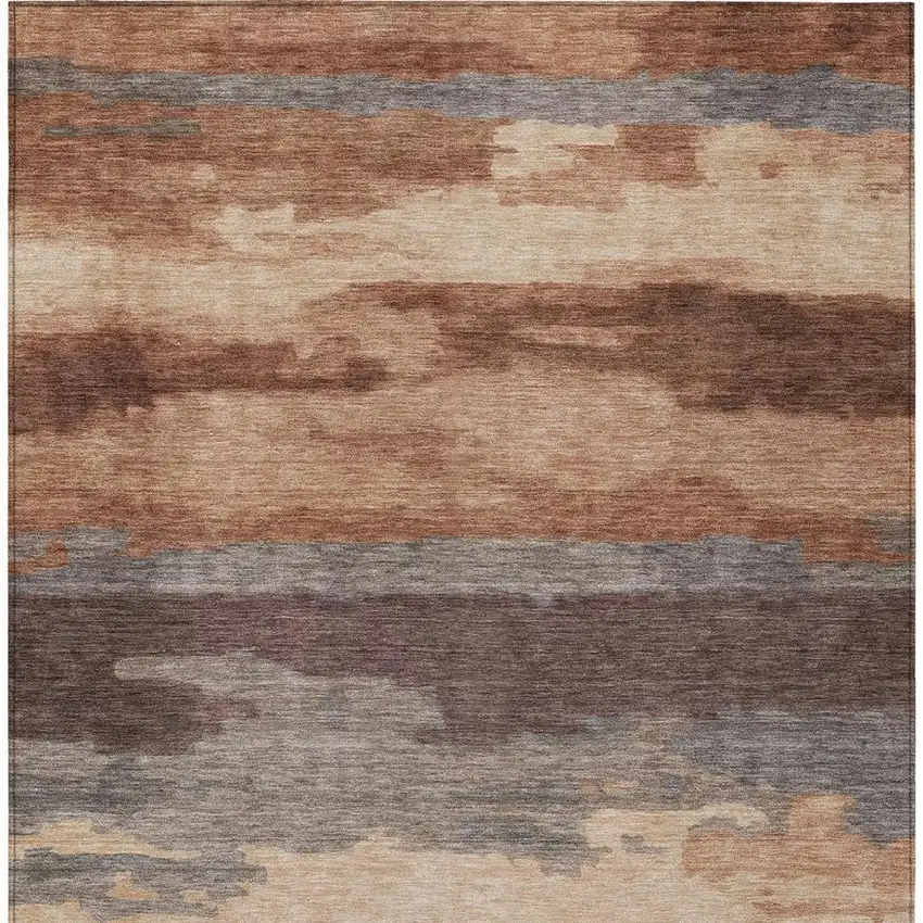 Orange And Gray Abstract Washable Indoor Outdoor Area Rug Photo 9