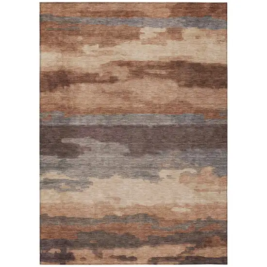 Orange And Gray Abstract Washable Indoor Outdoor Area Rug Photo 3
