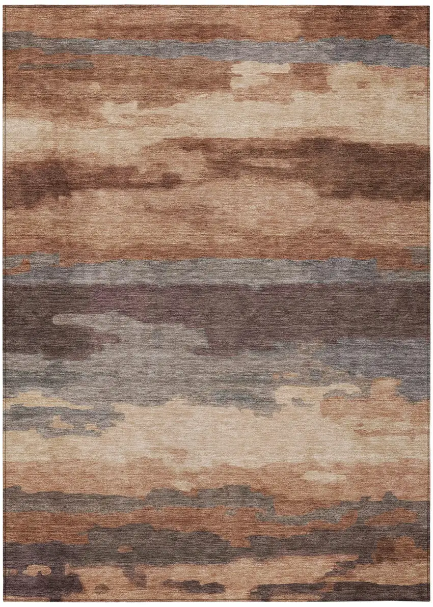 Orange And Gray Abstract Washable Indoor Outdoor Area Rug Photo 3