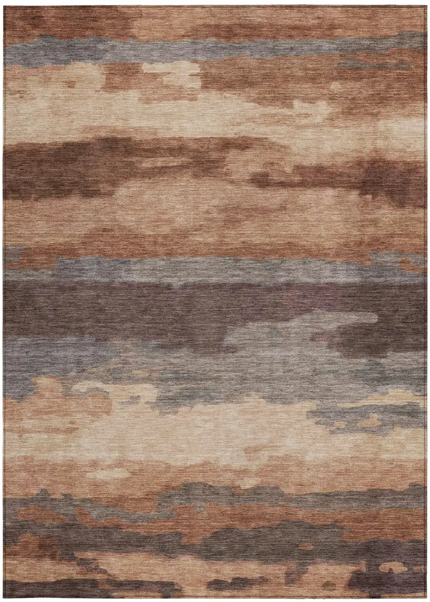 Orange And Gray Abstract Washable Indoor Outdoor Area Rug Photo 2