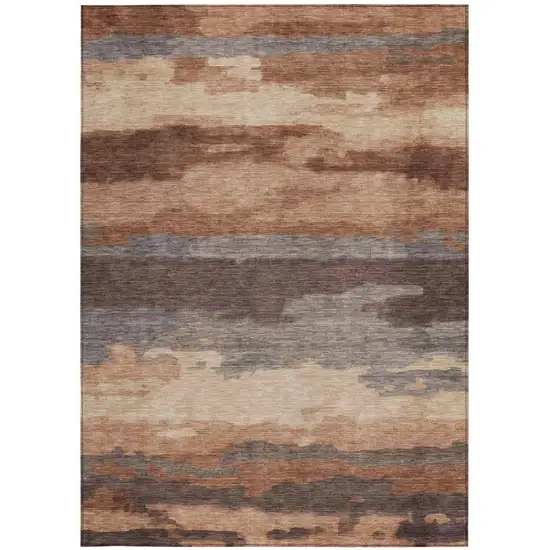 Orange And Gray Abstract Washable Indoor Outdoor Area Rug Photo 2