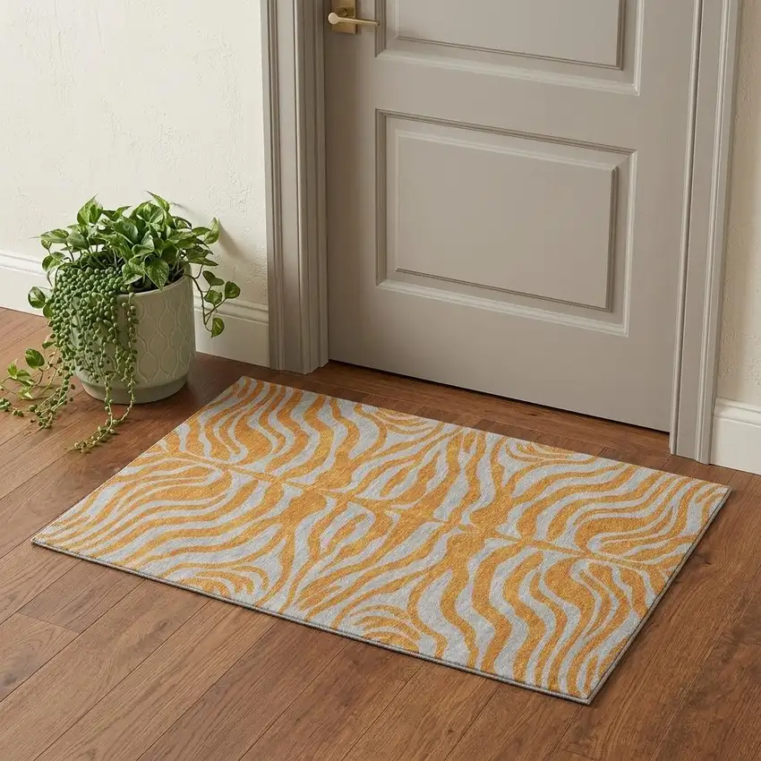 Orange And Gray Animal Print Washable Area Rug With UV Protection Photo 1