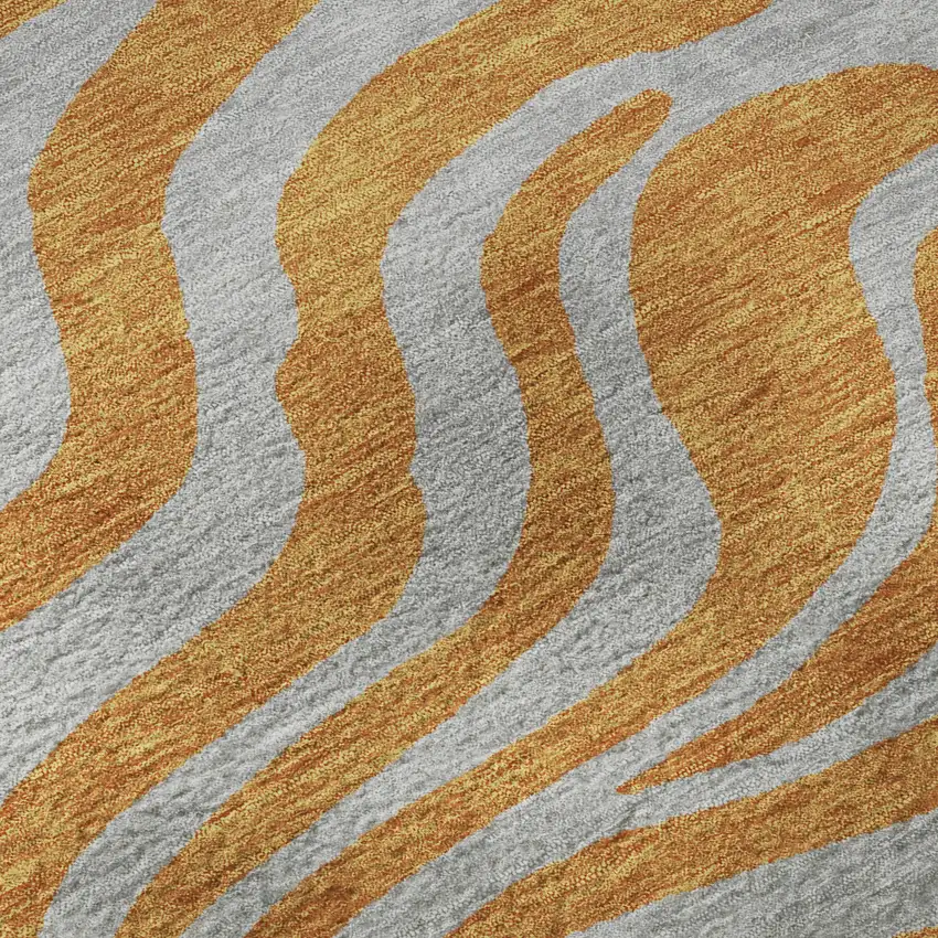 Orange And Gray Animal Print Washable Area Rug With UV Protection Photo 9