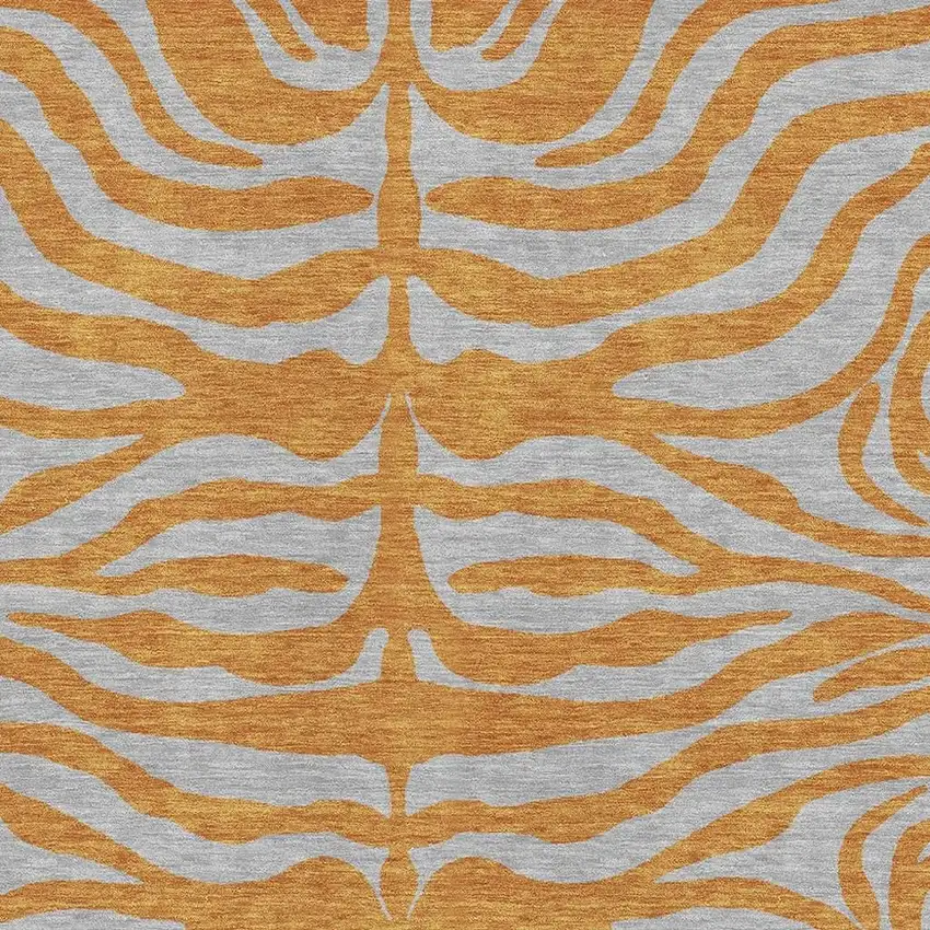 Orange And Gray Animal Print Washable Area Rug With UV Protection Photo 2
