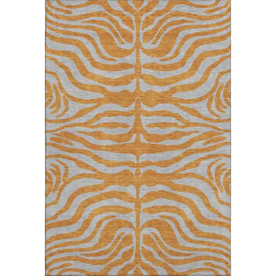 Orange And Gray Animal Print Washable Area Rug With UV Protection Photo 1
