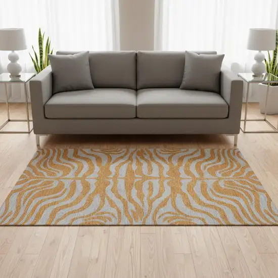 Orange And Gray Animal Print Washable Area Rug With UV Protection Photo 2