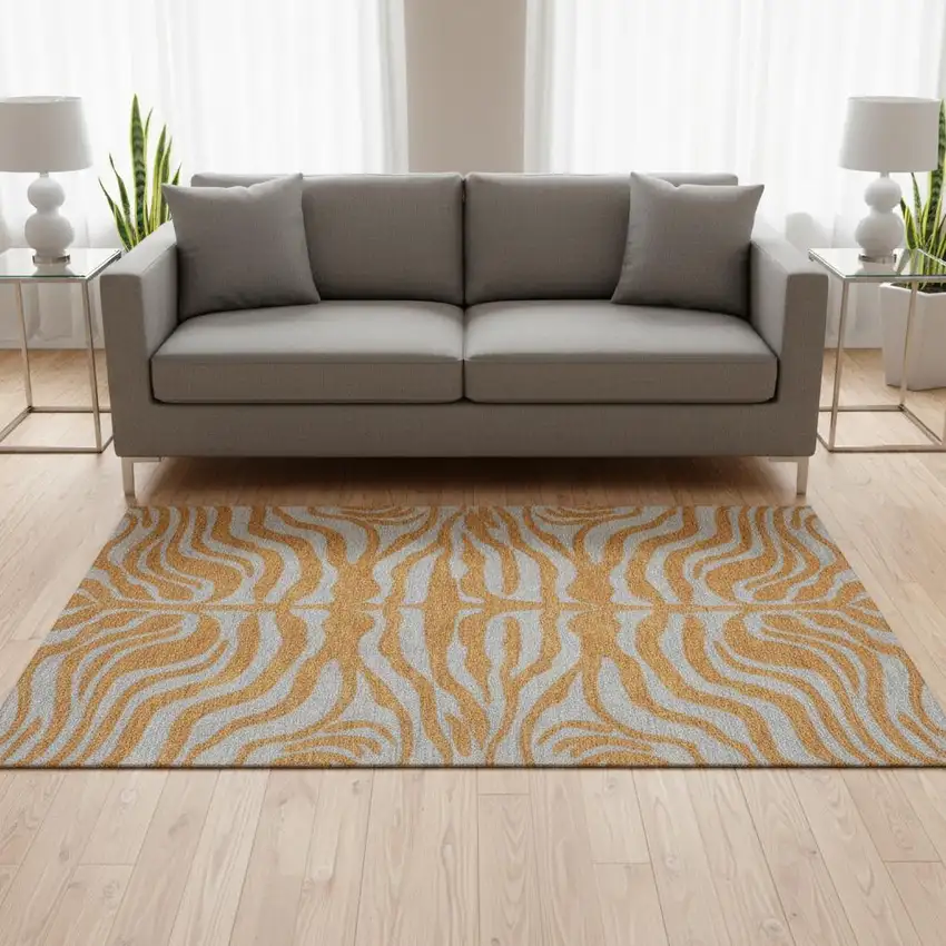 Orange And Gray Animal Print Washable Area Rug With UV Protection Photo 2