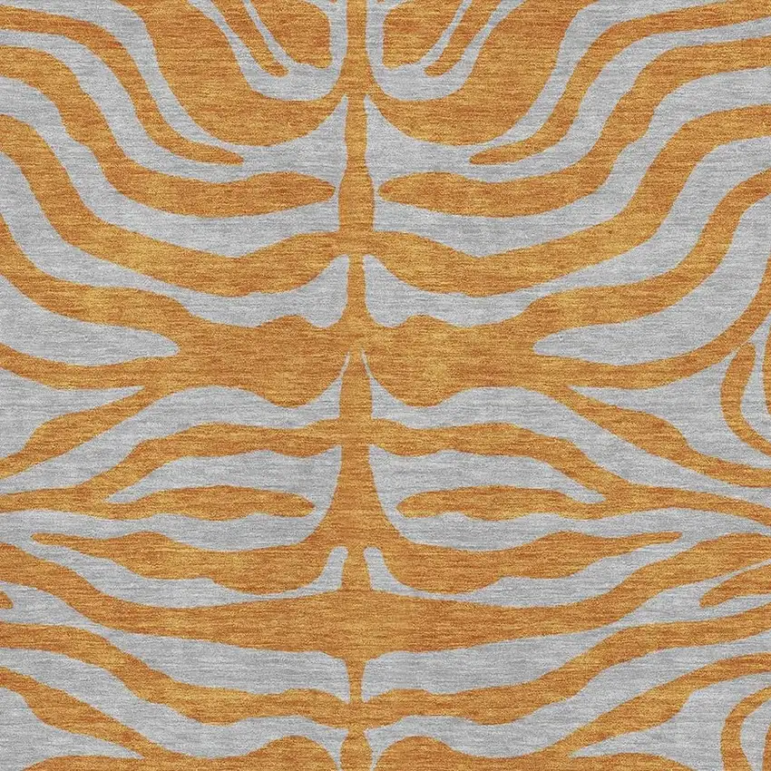 Orange And Gray Animal Print Washable Area Rug With UV Protection Photo 2