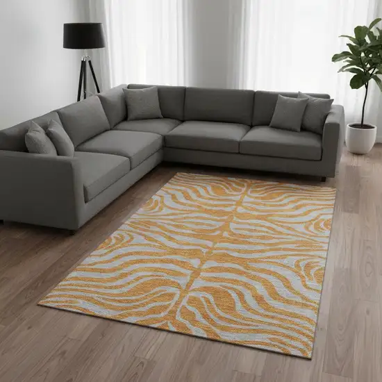 Orange And Gray Animal Print Washable Area Rug With UV Protection Photo 2