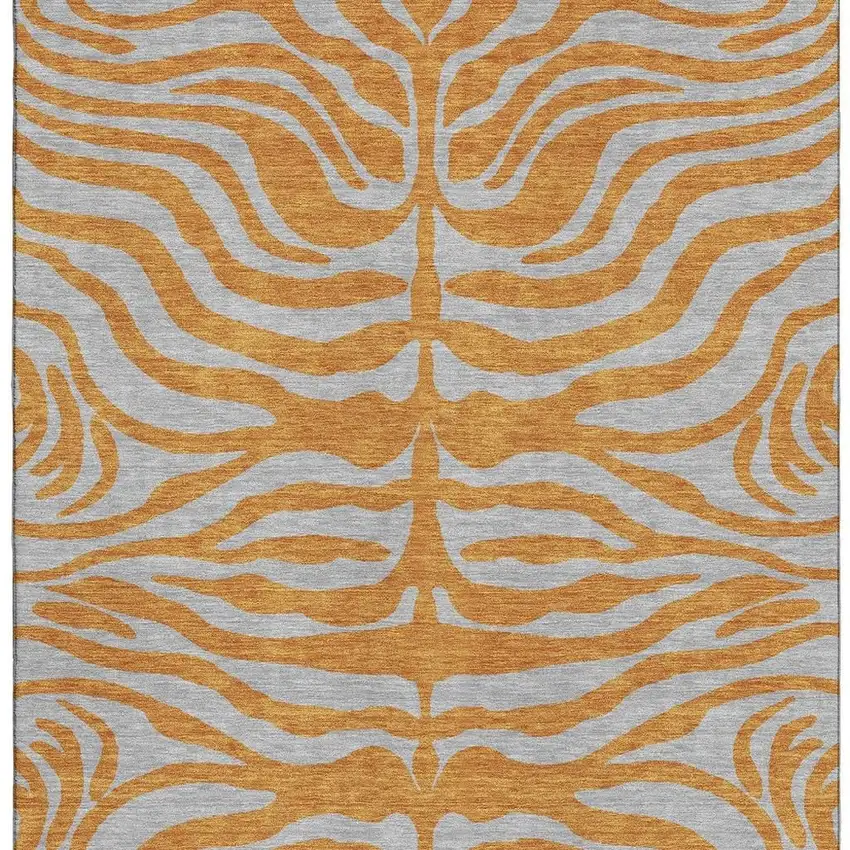 Orange And Gray Animal Print Washable Area Rug With UV Protection Photo 3