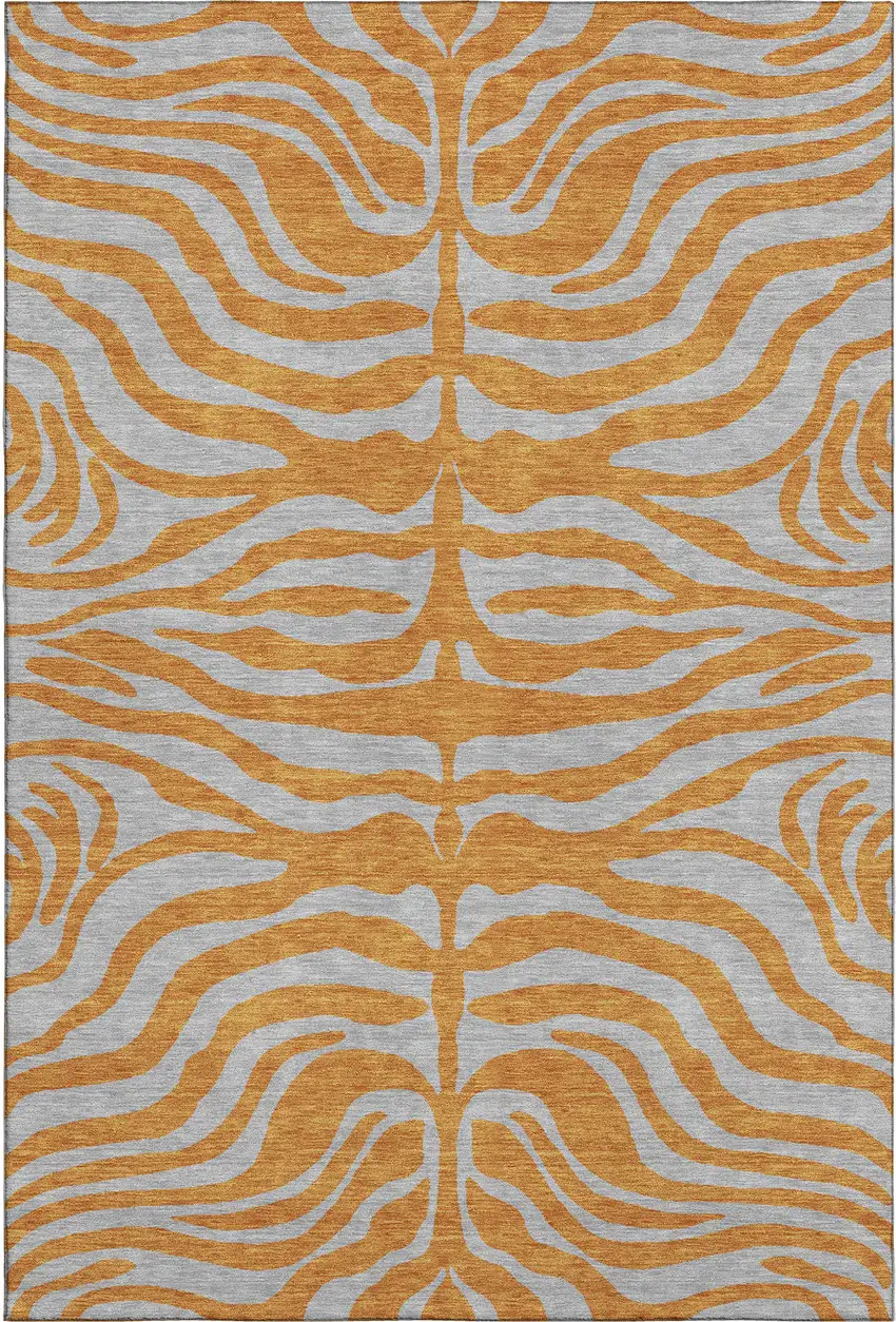 Orange And Gray Animal Print Washable Area Rug With UV Protection Photo 1