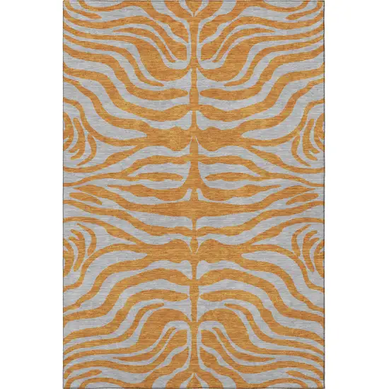 Orange And Gray Animal Print Washable Area Rug With UV Protection Photo 3