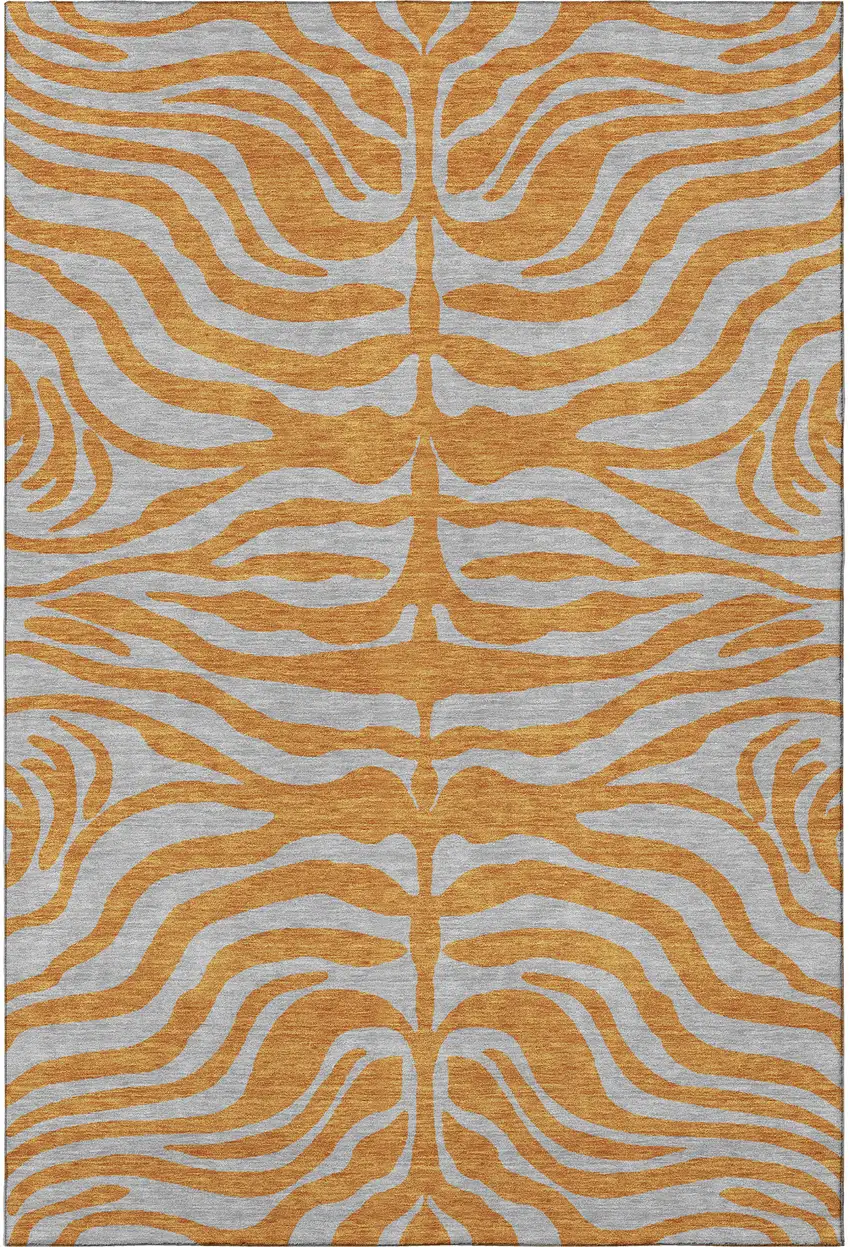 Orange And Gray Animal Print Washable Area Rug With UV Protection Photo 3